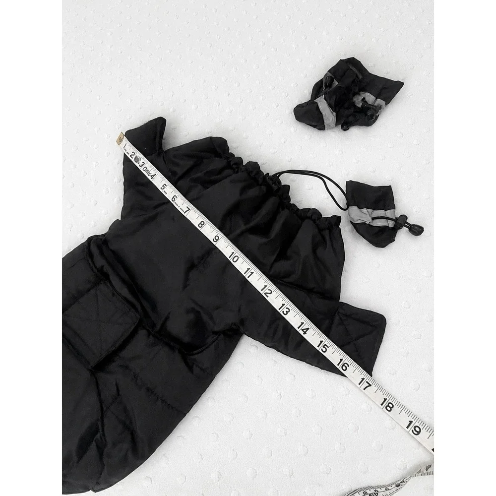 Small Dog Black Puffer Coat Vest Reflective Booties Winter Pet Jacket Set